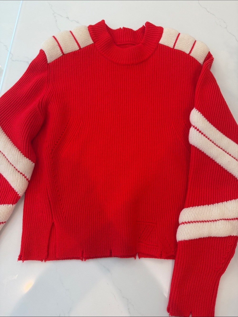 Zadig & Voltaire Red Crewneck Sweater with Cream Stripes